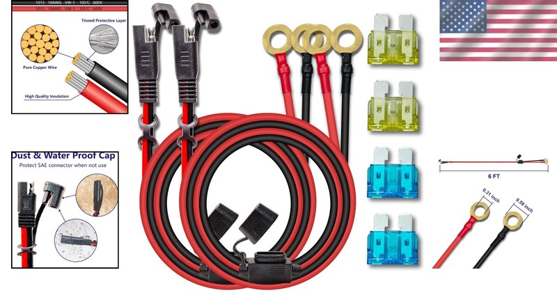 2PCS 10AWG 6FT Charger Cable with 15A & 20A Fuse gallery