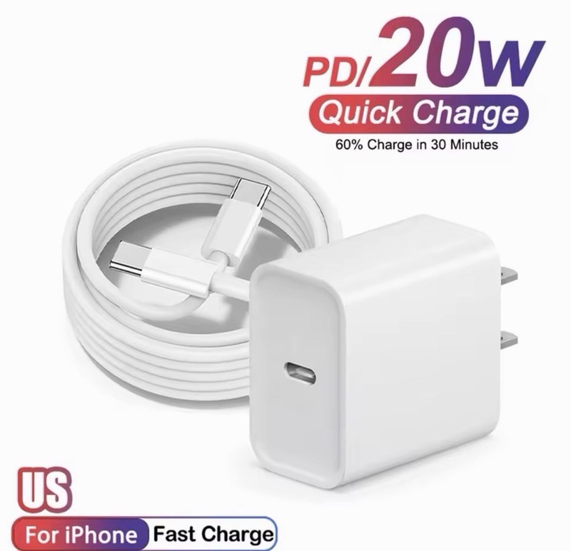 20W USB-C Fast Charger Plug With 3.3ft Type-C Cable For iPhone Samsung