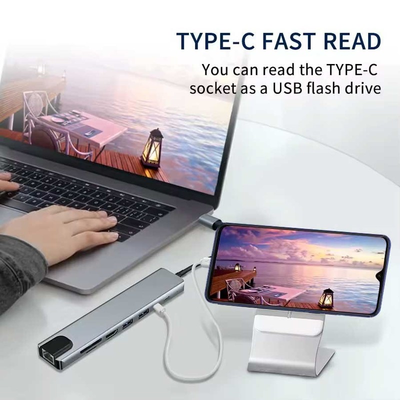 For Galaxy Z Flip7/FE - HDMI TV Adapter 8-in-1 USB-C Hub RJ45 Ethernet Port gallery