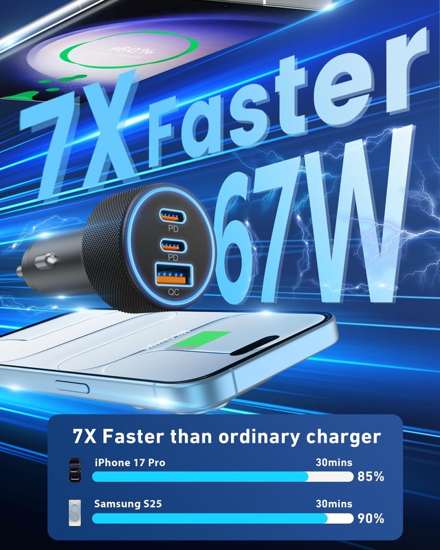 67W 3-Port Super Fast Type C Car Charger USB C For Samsung Galaxy S26 gallery