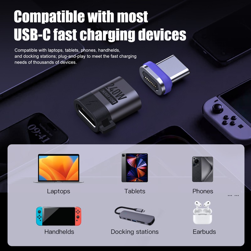 240W Magnetic Right Angle USB C to USB C Adapter Fast Charging Type C Adapter gallery