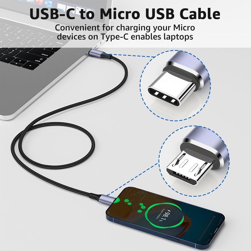 Cieoaos USB C to Micro Cable 3FT Type C 3FT, Gray gallery