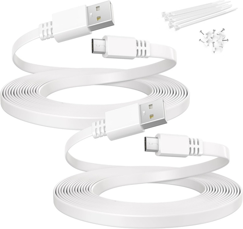 Micro USB Extension Cable 20FT 2Pack,Flat USB to Micro Long Charging Power Exten