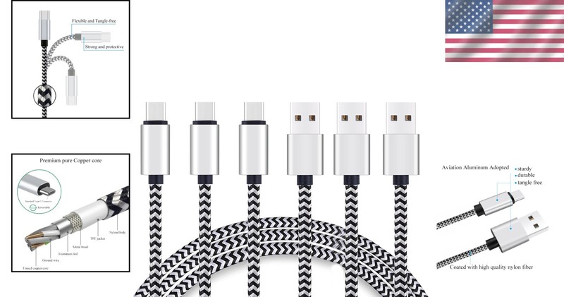 High-Speed 10ft USB-C to USB-A Cable - 3-Pack, Durable Nylon Braided Design gallery