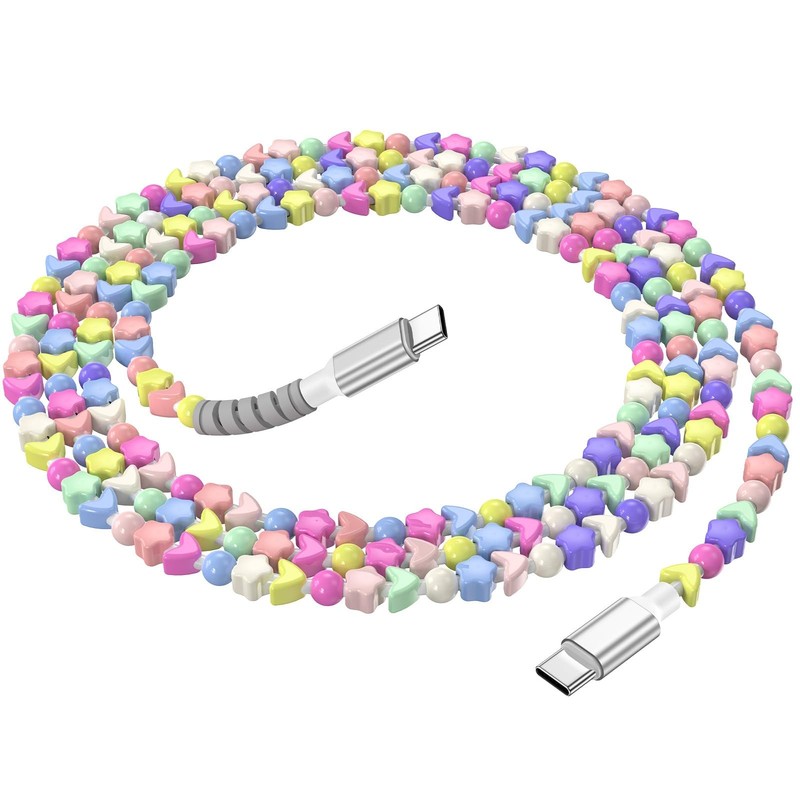 60W USB C to USB C Cable 6.6ft, Beaded Fast Charging Cord for iPhone 17 16