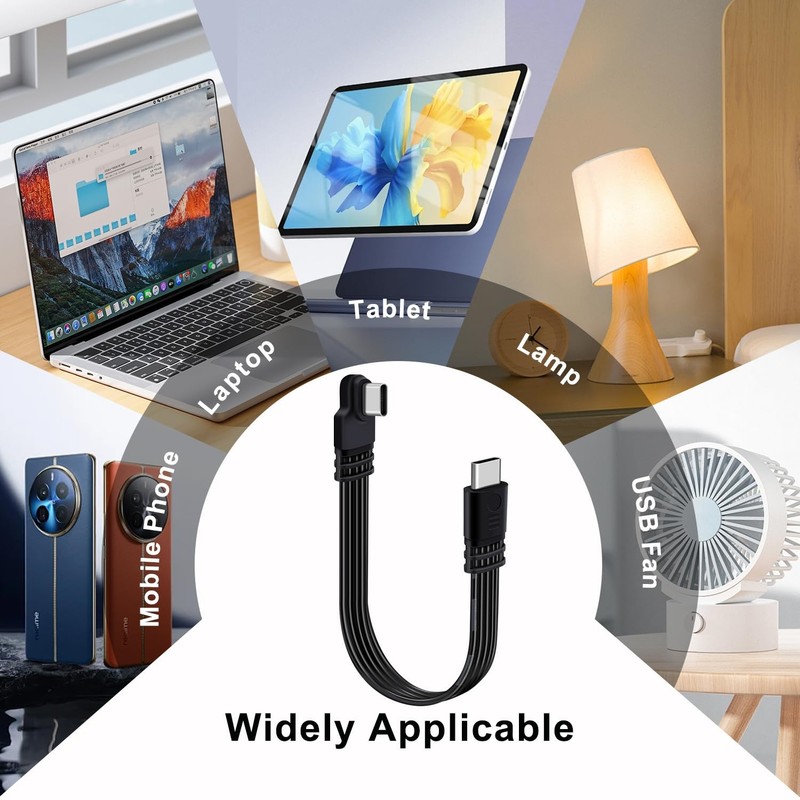 USB to Right Angle Flat 65W PD Fast Charging Short 90 Degree USB Flat Chargin... gallery