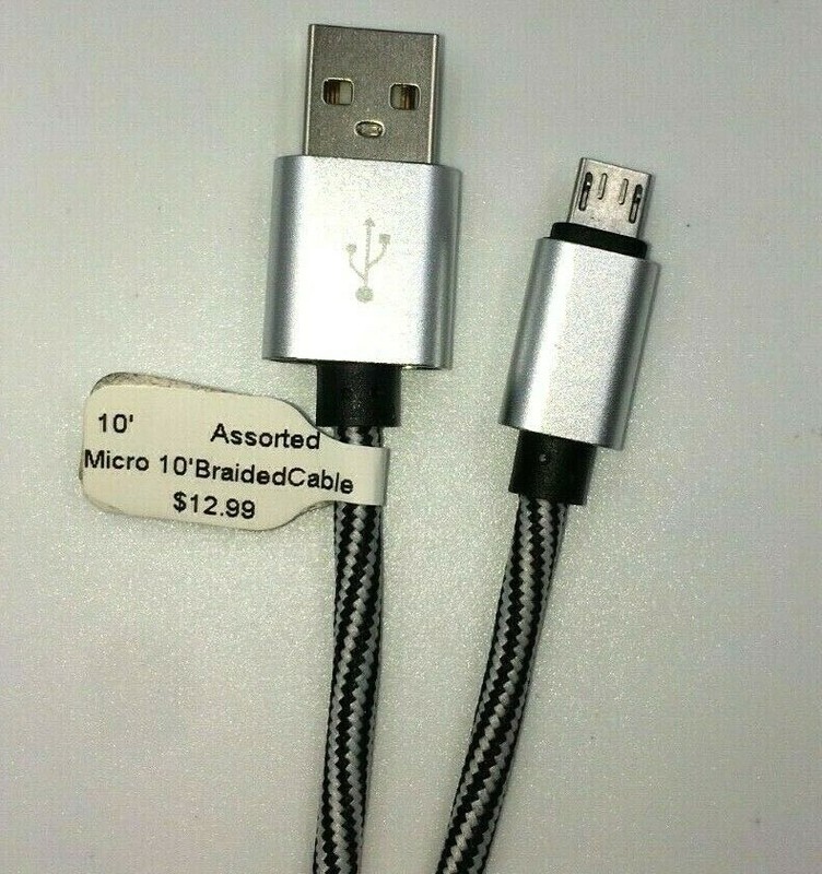 Micro Braided Cable For Samsung Android Black White 10″ New