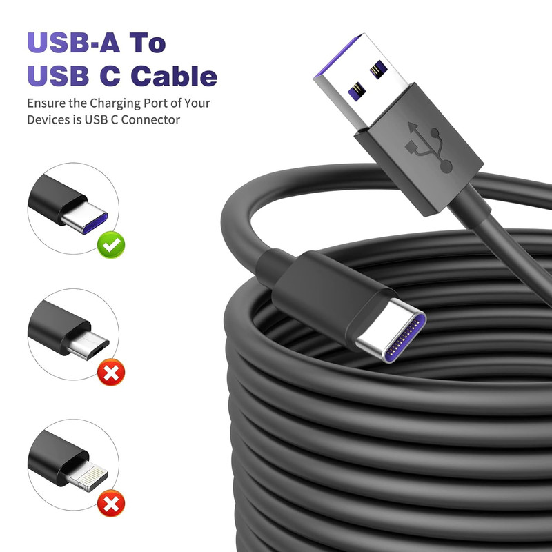 USB a to USB C Power Cable for CCTV Camera, 33FT Type C Long Power Extension Cor gallery