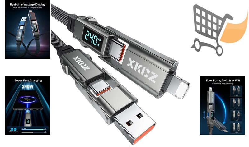 4 in 1 USB C Cable Nylon Braided 240W Fast Charging Data Sync Power Display gallery