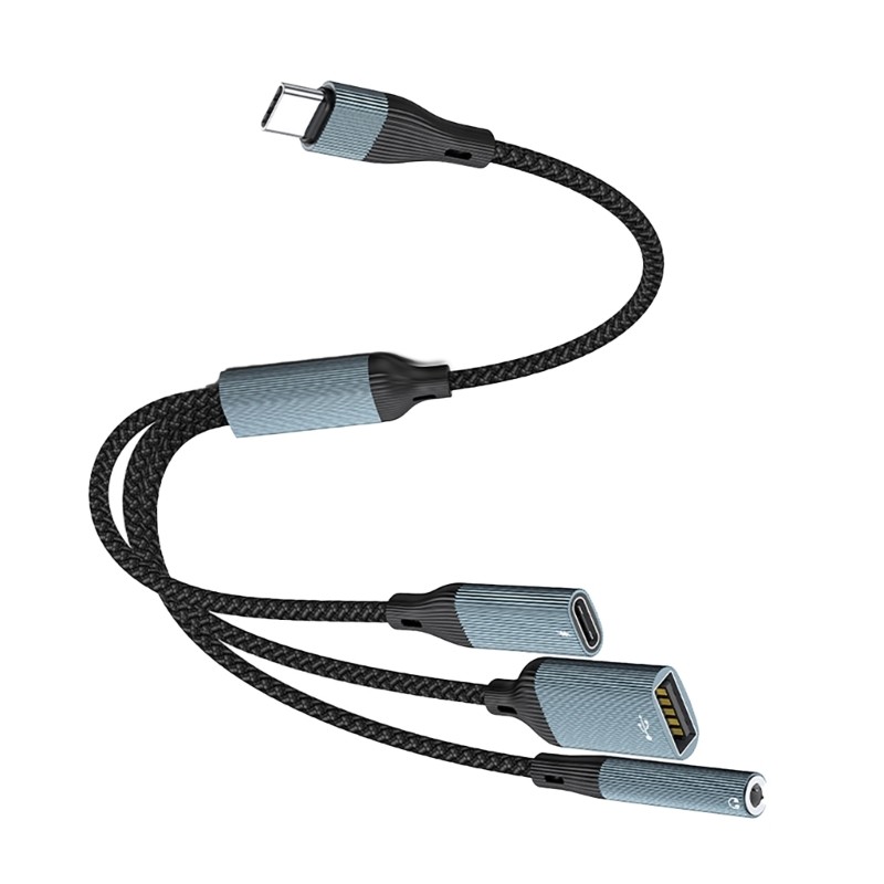 Multifunction USB Type C Adapter Cable 3.5mm Sound PD60W Charging OTG Data
