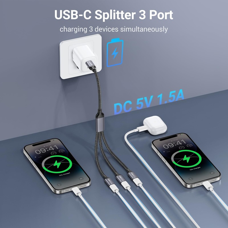 USB C Splitter 1 in 3 Out, USB Type C Splitter, USBC Male to Multi Type C Fem... gallery