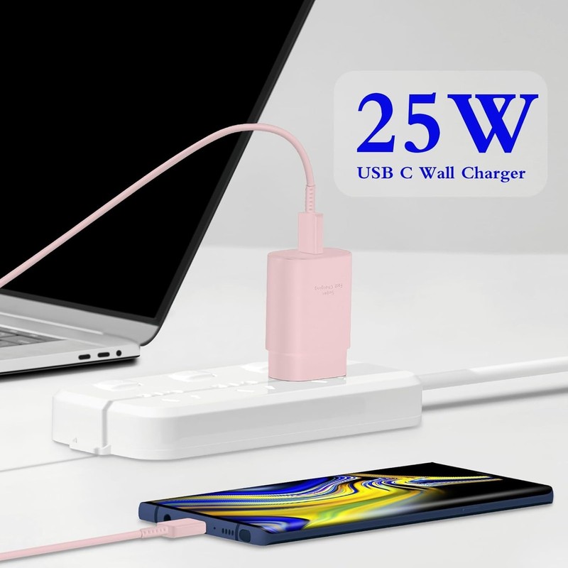 High-Speed 2-Pack 25W Type C Fast Charger with 6ft Cables - Stylish Pink Color gallery