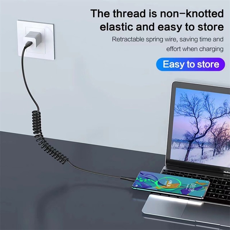 Spring Coiled Cord Fast Charge&Data Cable For iPhone 14 13 12 11 Plus/ProMax Lot gallery