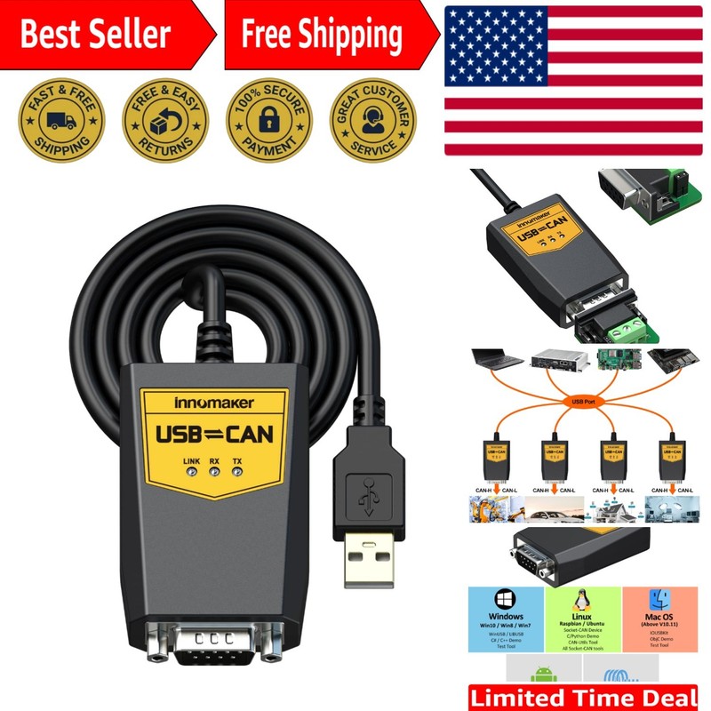 High-Speed USB to CAN Cable with 3000V Isolation for Raspberry Pi & Linux