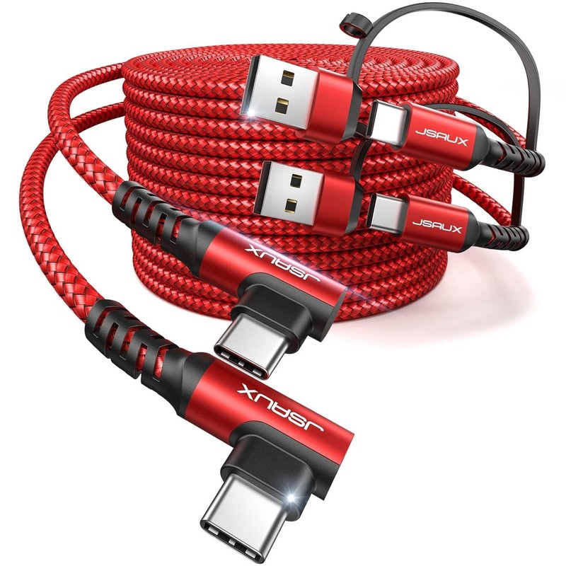 JSAUX 100W USB C Cable [2-Pack 6.6FT], Right Angle Fast Charging Cord with USB A