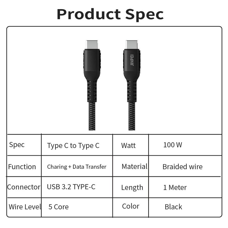 100W PD 5A QC 4.0 Fast Charging USB C Cable Type C to C Data Sync Cord 3.3ft gallery