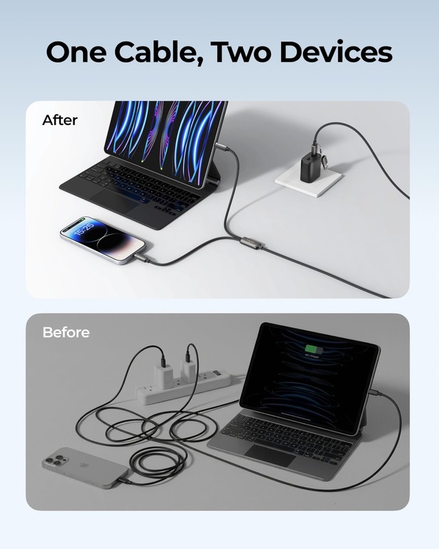2 In 1 USB C Fast Charging Cable 100W Type C Power Charger Sync Cord Wire gallery