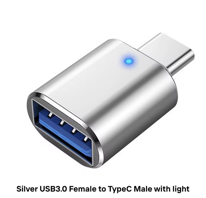 2 Pack Silver Aluminum USB-C Adapter USB 3.0 Female with LED Light