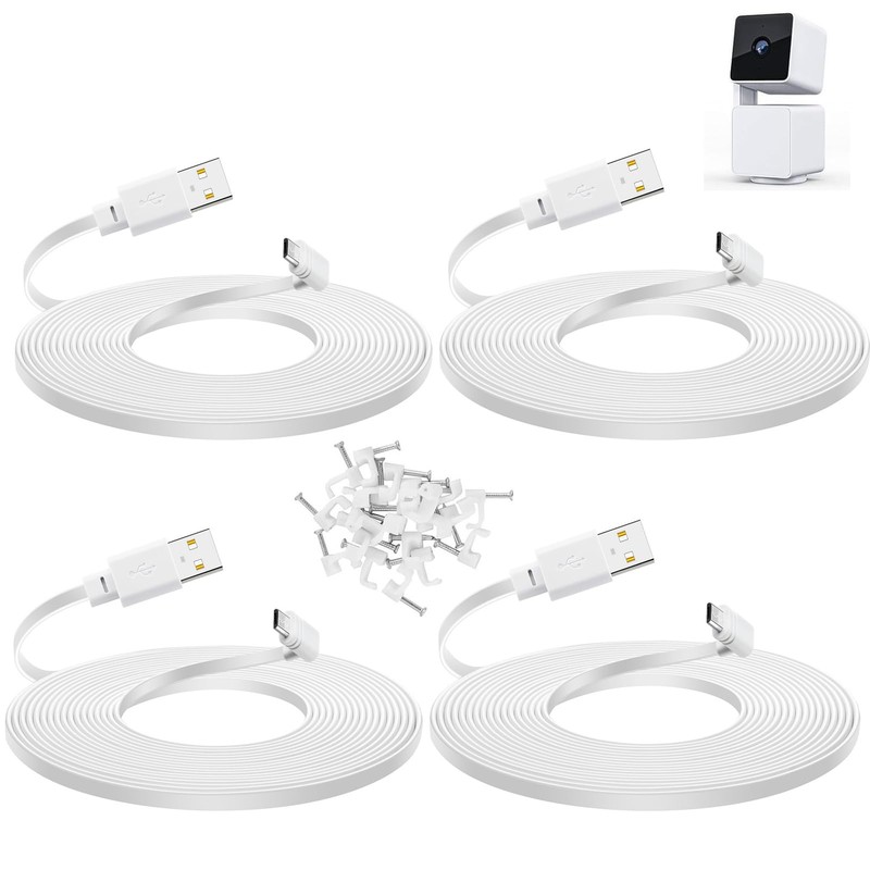 20 ft Cable for WYZE Cam Pan v3 , Long Micro USB Flat Power Cord, 90 Degree 4…