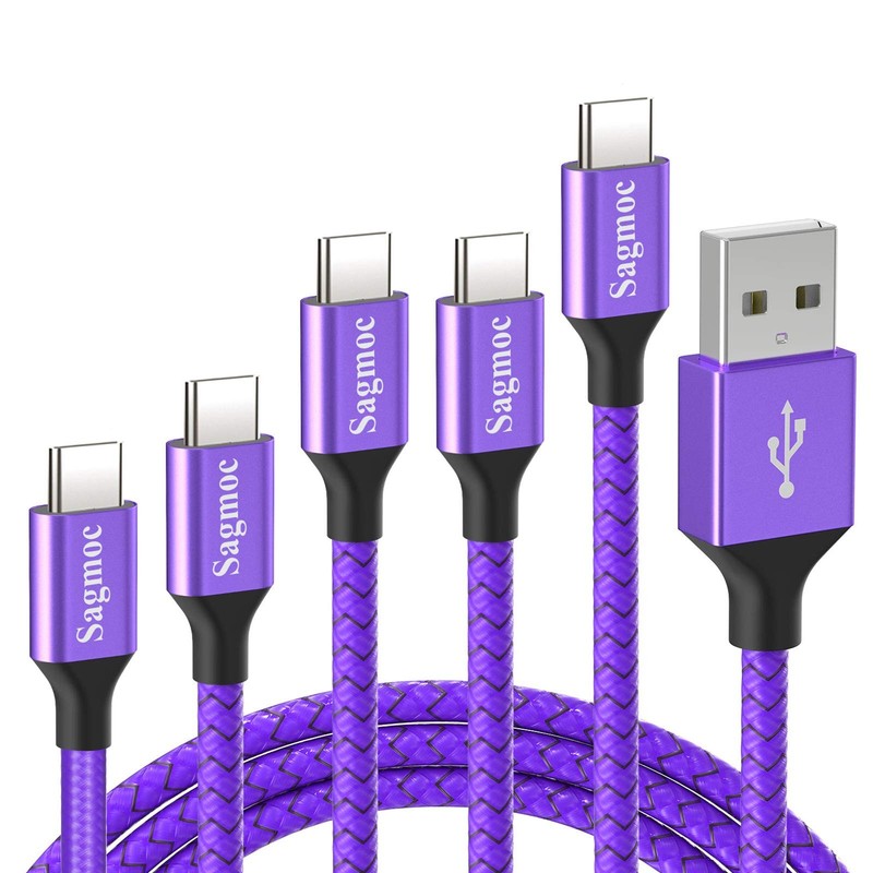 Type C Charger Cable Purple - USB C Rapid Charging Cord Shiny Nylon Braided【5...