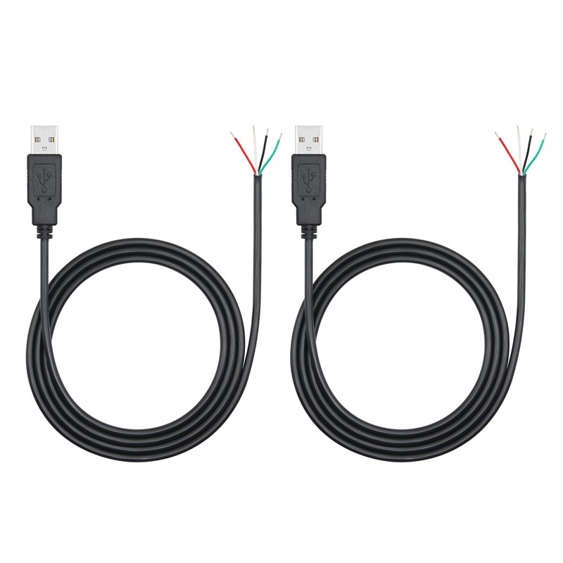 USB A Male 4 Pin Bare Wire 1M/3FT 5V/2A Open End Power Data Cable 2PCS