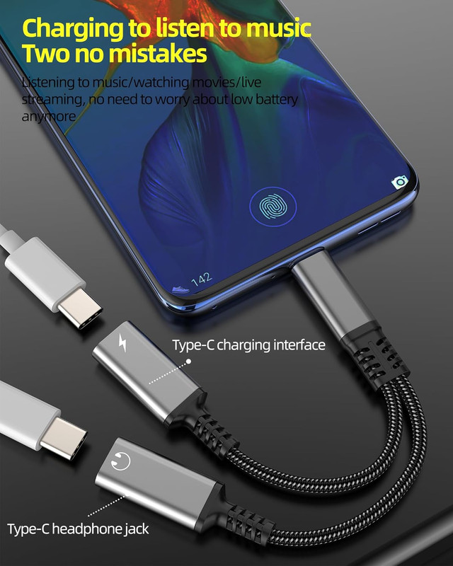 Dual USB C Adapter 2 in 1 Charging Cable DAC Type C Audio Charger Dongle for App gallery