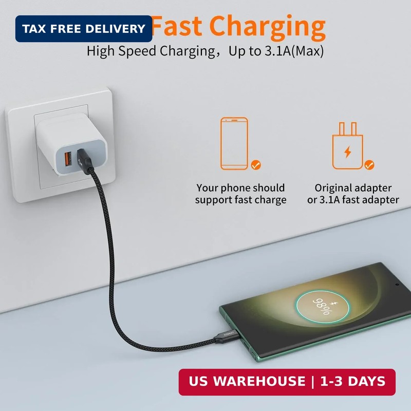 JXMOX Short USB C Cable (1ft 3-Pack), USB A to Type-C Charger Cord 3.1A Fast Cha gallery