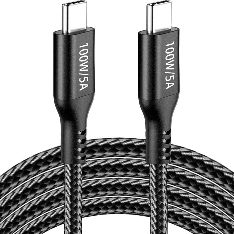 15FT 100W USB-to USB-Cable PD Fast Charging Cable Nylon Black