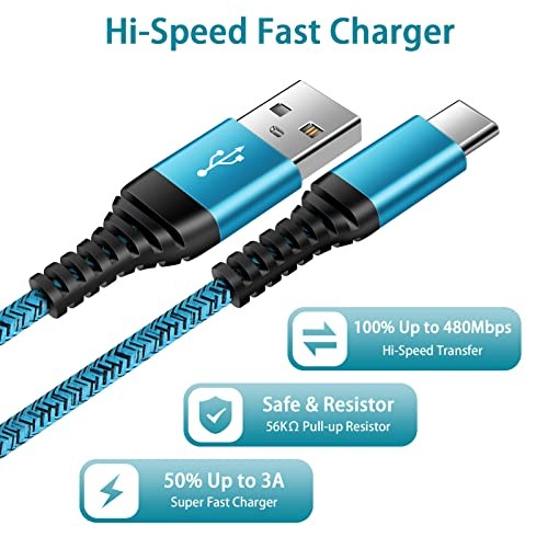 Abcpow 2-Pack Charger Fast Charging Tangle Free USB-C Smartphone 6 Feet Fabric gallery