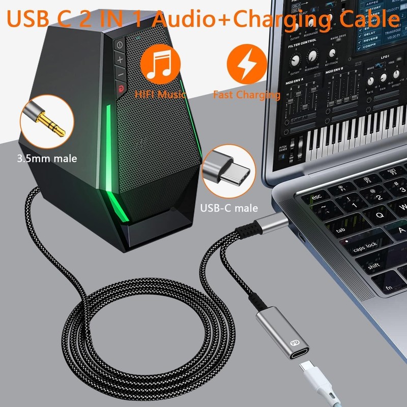 HiFi USB C to 3.5mm Aux Cable with 60W Charging - Universal Compatibility gallery
