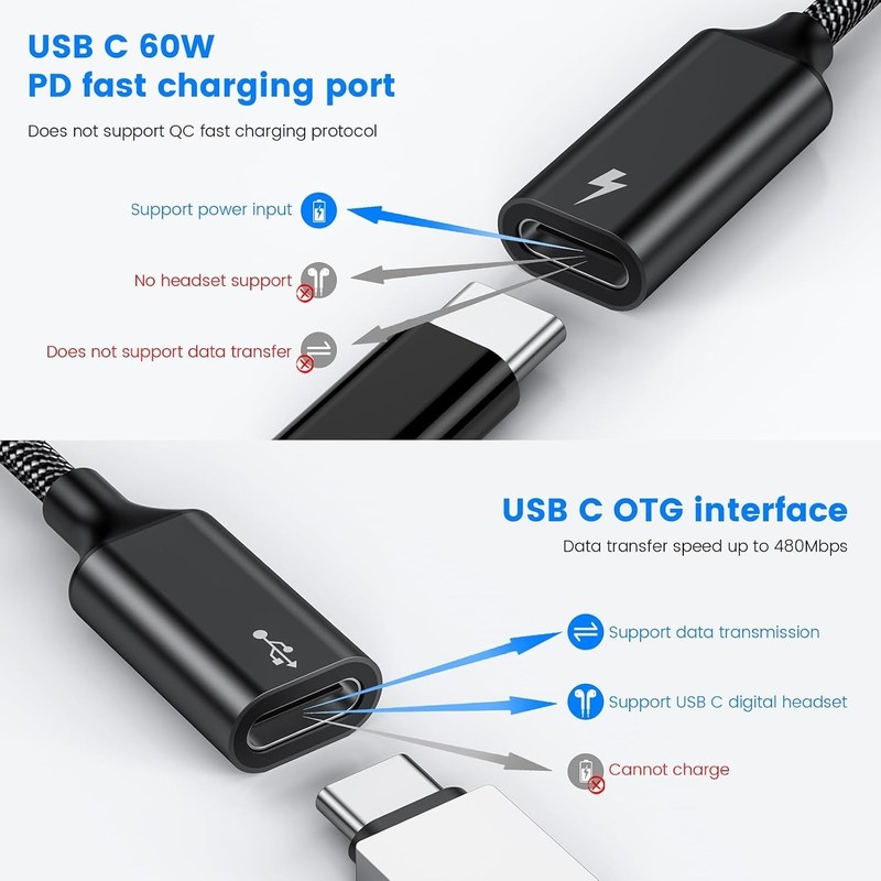 Simultaneous Charging & Data Transfer Cable - USB-C Dual Ports for Tablets gallery