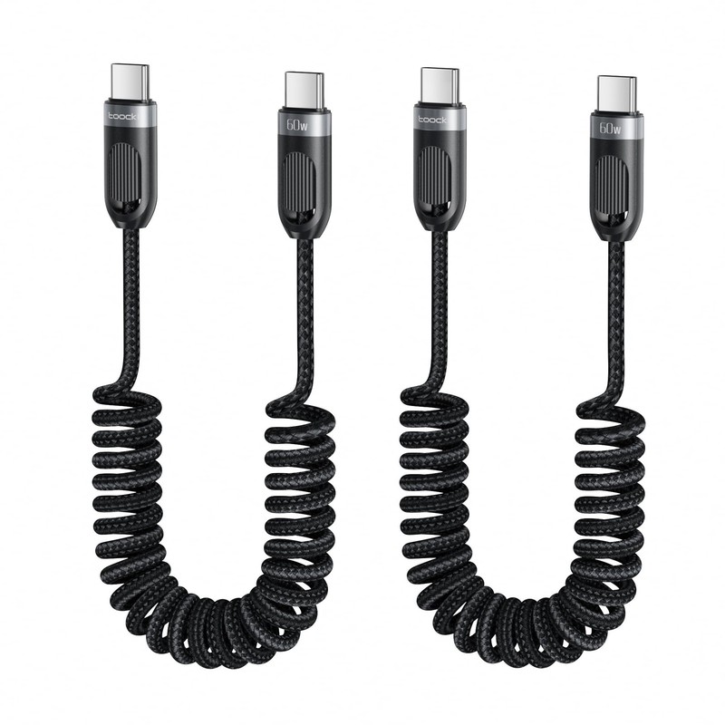 USB Coiled Cable [3FT, 2Pack] Braided Fast Charging Cord for Car CarPlay, wit...