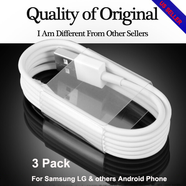 3x OEM MICRO USB FAST CHARGING CABLE CORD SYNC FOR ANDROID CELL PHONE 3FT WHITE