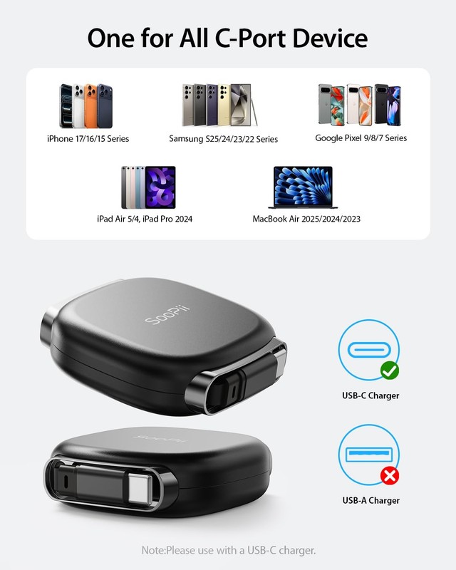 USB C to USB C Cable, 240W Retractable USB C Fast Charging Cable with Mag Sna... gallery