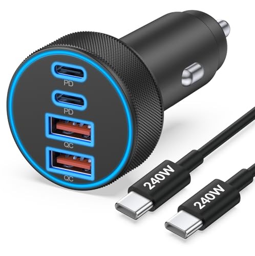90W 4-Port USB C Car Charger with 240W 3FT Cable for iPhone 16/15, iPad, Android gallery