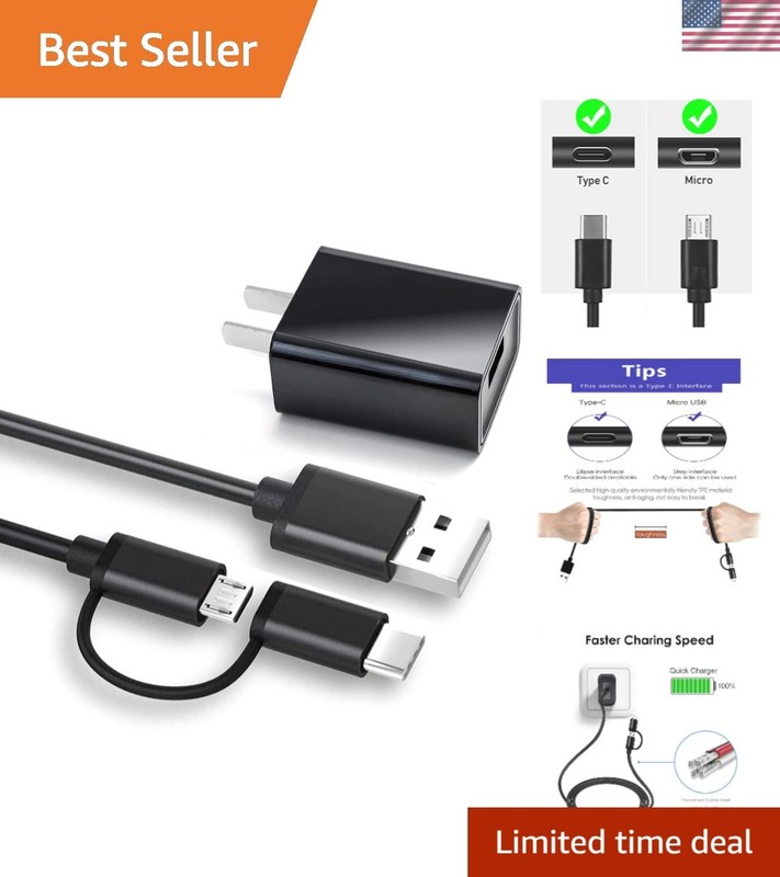 Fast Charge 2-in-1 USB Type C & Micro USB Cable for Blenders & Flashlights
