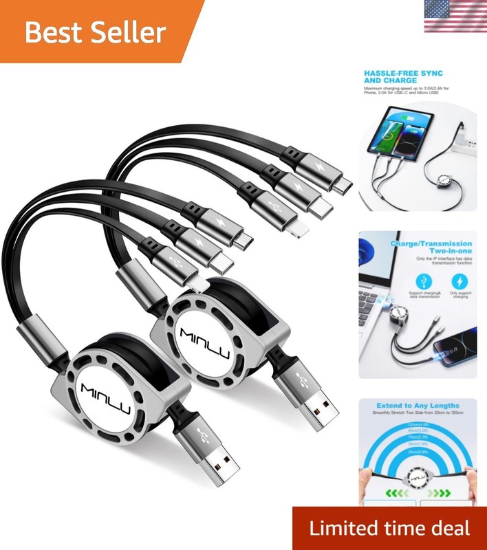Universal 3A Multi Charger Cable: fast/USB-C/Micro USB (4ft, 2-Pack)