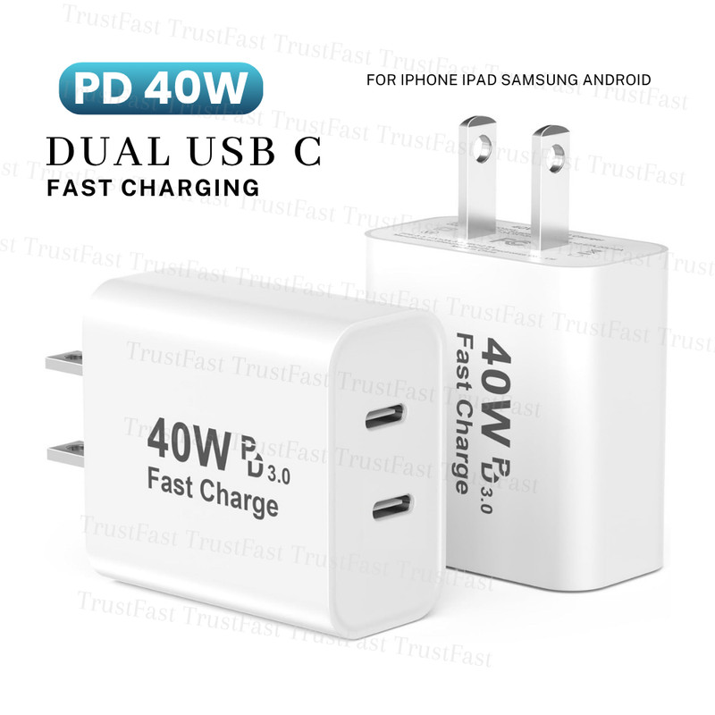 2Pack 40W Fast Charger Block PD Plugs USB C For iPhone Air 17 16e 15 14 13 12 11
