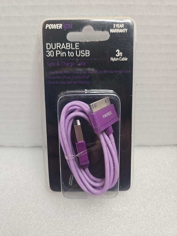 NEW PowerXcel 30-Pin MFI 3-Foot USB Charging Cable – Purple iPhone iPad