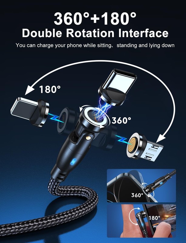 100W 540 Rotation Magnetic Charging Cable 3.3FT/6FT-2Pack, USB to USB Cable F... gallery