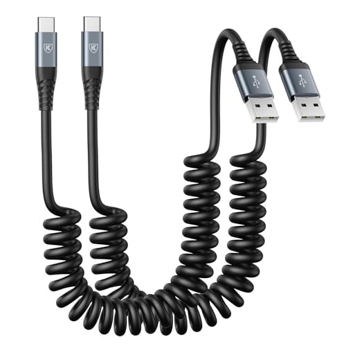 USB Type C Charger Cable Fast Charging, [2-Pack, 3ft] Coiled USB A to 3FT Black gallery