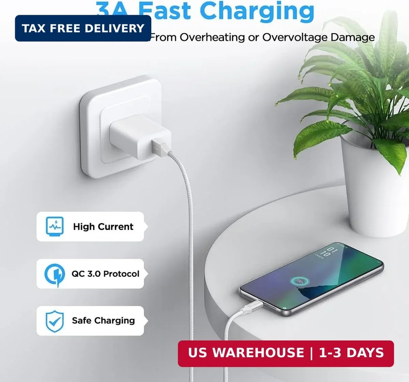 etguuds White Long USB A to USB C Cable 10ft, 2-Pack Fast Charging Type C Charge gallery
