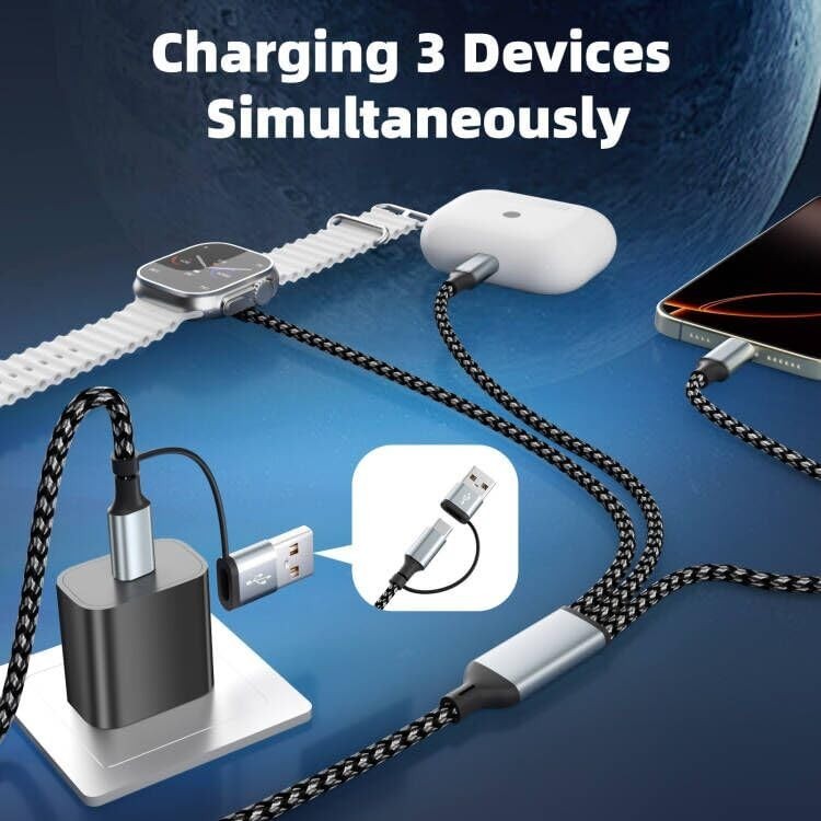 5FT 3-in-2 USB A/C Multi Charging Cable for iPhone, Watch, and Android Devices gallery