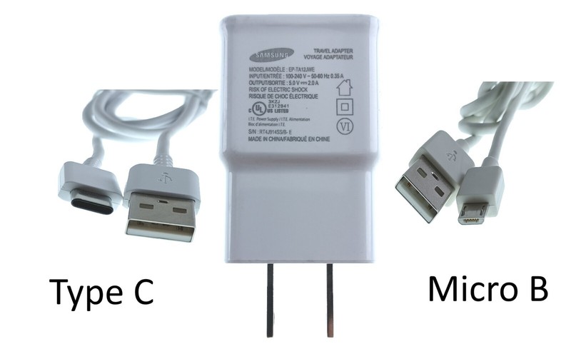 OEM Samsung Charger 5V-2.0A ETA-U90JWE-ART U90JWS+2 USB Cables(Type-C & Micro B)