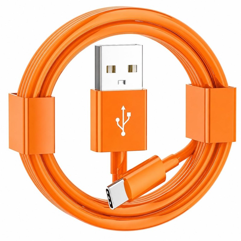 3.3FT long Orange Car Carplay Cable for iPhone 17/16/15, USB A to USB C