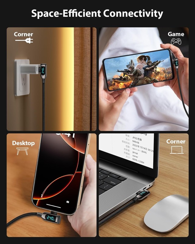 240W Right Angle USB C to USB C Cable [4ft/2Pack],Nylon Braided Type C Fast C... gallery