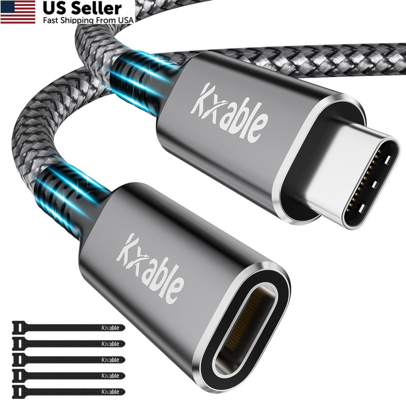 USB C Extension Cable 8 FT, Type-C Male to Female Extender Cord, 8 Feet, Grey