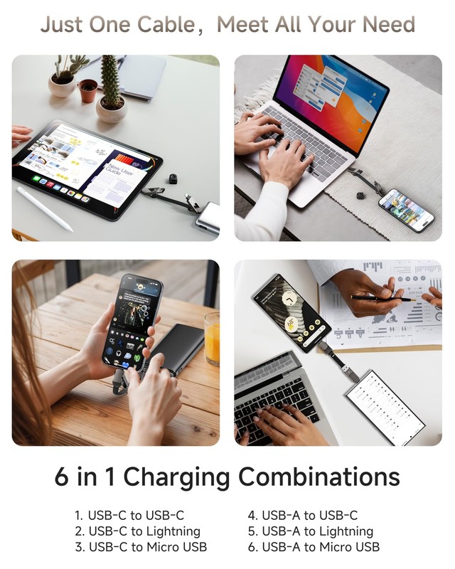 6-in-1 Keychain USB C Charger Cable, 60W Fas Charging Portable Universal Char... gallery