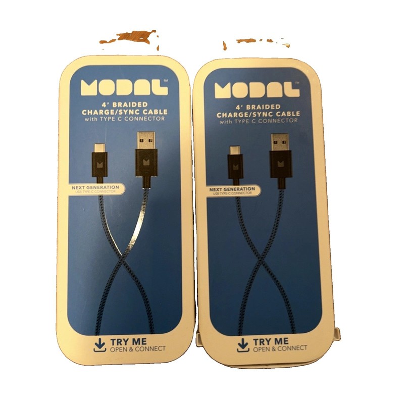 2 Pack 4″ Modal USB C Cables. Nylon Braided, Blue, Unopened.