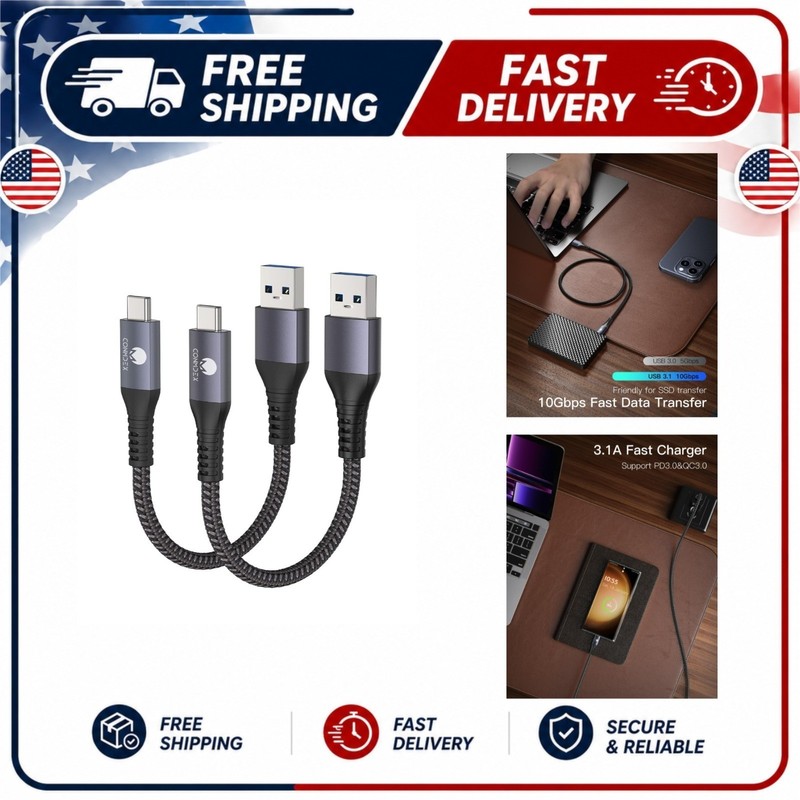 CONMDEX USB C Cable 2ft 2-Pack 10Gbps Android Auto CarPlay Fast Charge